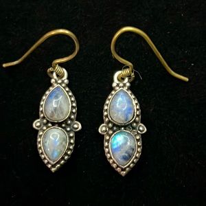 Vintage Southwestern Moonstone Gemstone Drop Dangle Hook Earrings
